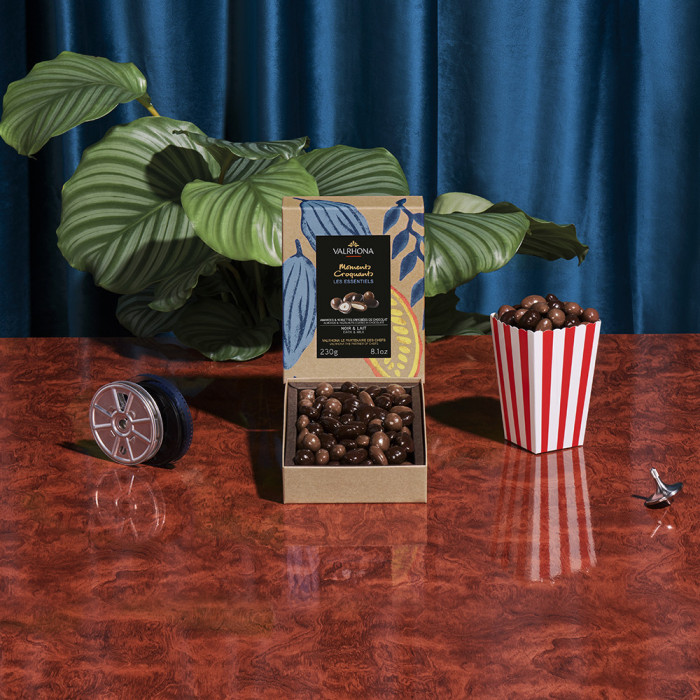 Coffret amandes et noisettes enrobées de chocolat noir et lait - 230g