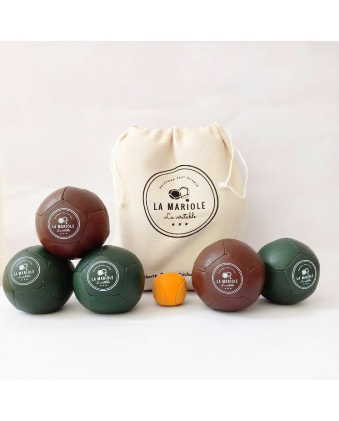 Pack of green/cognac leather boules - La Mariole
