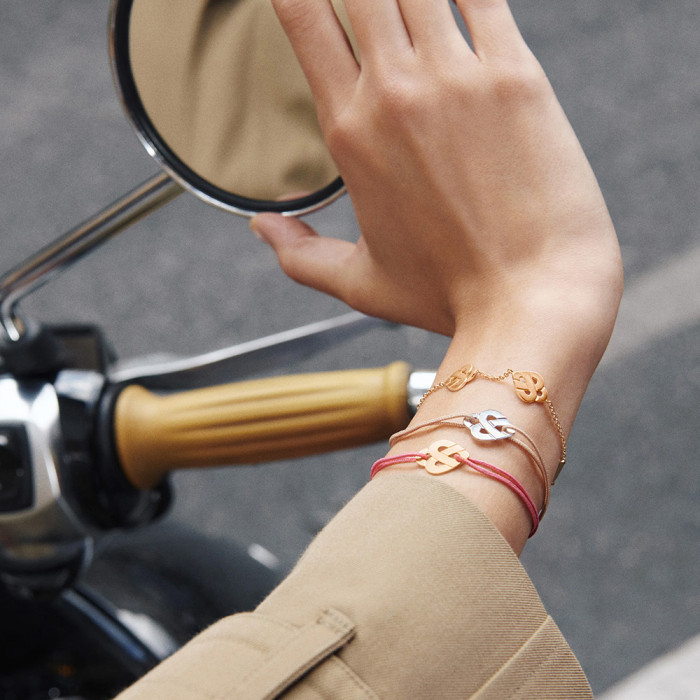 Bracelet coeur entrelacé - Or blanc / Bleu