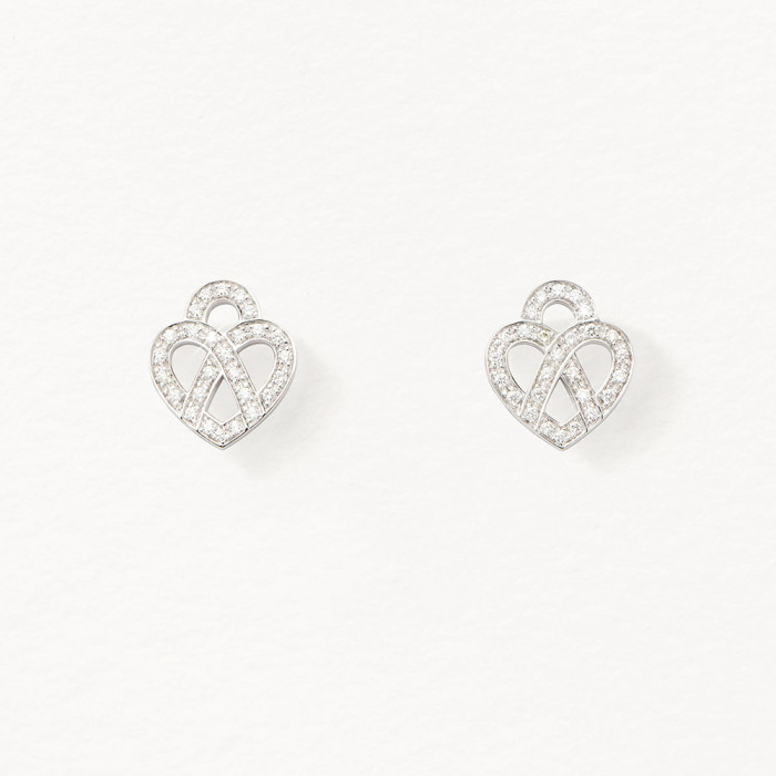 Boucles d'oreilles coeur entrelacé - Or blanc - Diamants