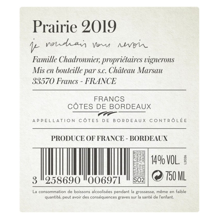 Prairie Francs Côtes de Bordeaux 2019 Prairie Francs Côtes de Bordeaux 2019