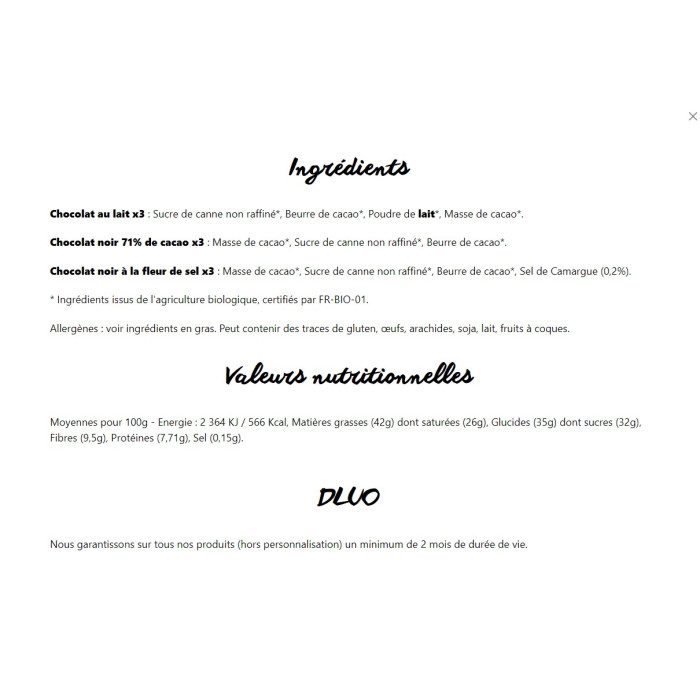 Coffret 9 carrés Parisien 45g - Le Chocolat des Français