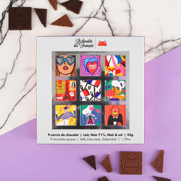Coffret 9 carrés Parisien 45g - Le Chocolat des Français Coffret 9 carrés Parisien 45g - Le Chocolat des Français
