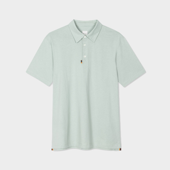 Polo Vert Pâle avec Languette "Artist Stripe" en Jersey - Paul Smith