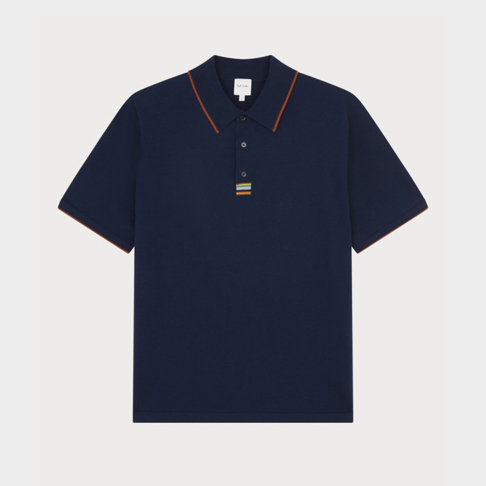 Navy Blue Polo Shirt with “Signature Stripe” Border in