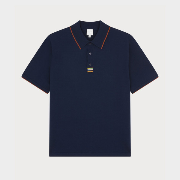 Polo Bleu Marine Bordure "Signature Stripe" en Coton Biologique - Paul Smith Polo Bleu Marine Bordure "Signature Stripe" en Coton Biologique - Paul Smith