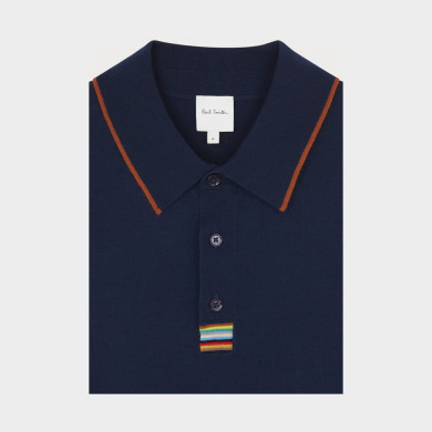 Polo Bleu Marine Bordure "Signature Stripe" en Coton Biologique - Paul Smith Polo Bleu Marine Bordure "Signature Stripe" en Coton Biologique - Paul Smith
