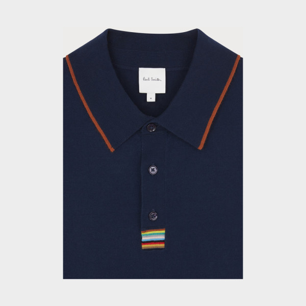 Polo Bleu Marine Bordure "Signature Stripe" en Coton Biologique - Paul Smith Polo Bleu Marine Bordure "Signature Stripe" en Coton Biologique - Paul Smith