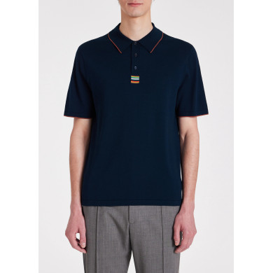 Polo Bleu Marine Bordure "Signature Stripe" en Coton Biologique - Paul Smith Polo Bleu Marine Bordure "Signature Stripe" en Coton Biologique - Paul Smith