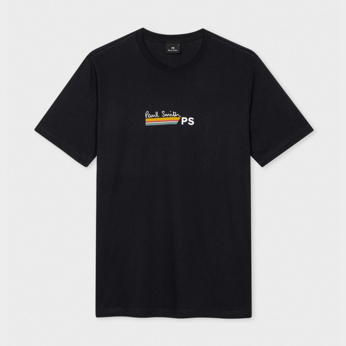 Tee-shirt Bleu Marine Foncé à Rayures Logo PS