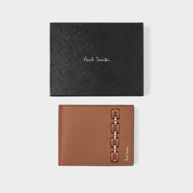 Portefeuille en cuir de veau tanné avec tissage à rayures 'Signature' - Paul Smith Portefeuille en cuir de veau tanné avec tissage à rayures 'Signature' - Paul Smith