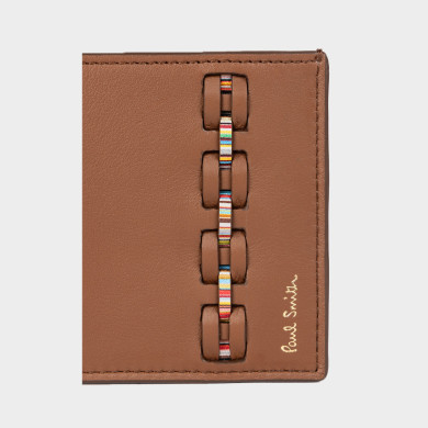 Portefeuille en cuir de veau tanné avec tissage à rayures 'Signature' - Paul Smith Portefeuille en cuir de veau tanné avec tissage à rayures 'Signature' - Paul Smith