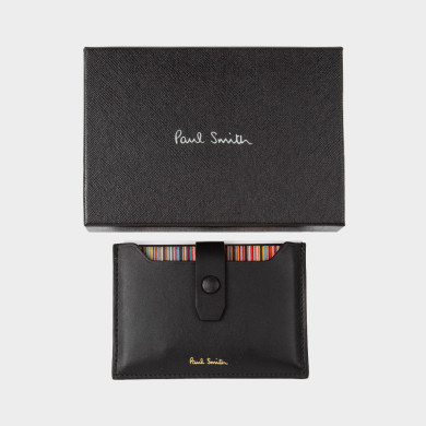 Porte-cartes en cuir noir avec extension à rayures 'Signature' - Paul Smith