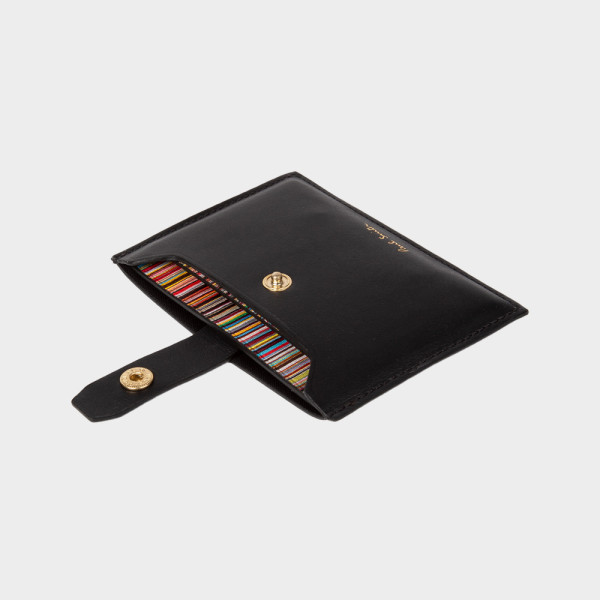 Porte-cartes en cuir noir avec extension à rayures 'Signature' - Paul Smith Porte-cartes en cuir noir avec extension à rayures 'Signature' - Paul Smith