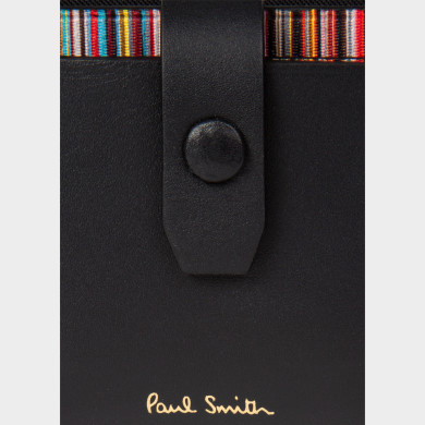 Porte-cartes en cuir noir avec extension à rayures 'Signature' - Paul Smith