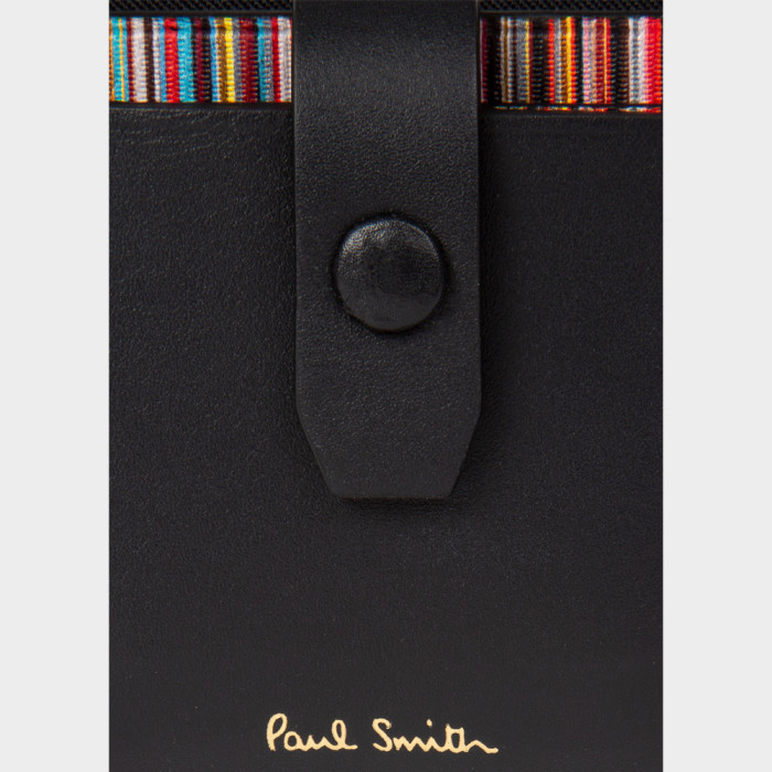 Porte-cartes en cuir noir avec extension à rayures 'Signature' - Paul Smith