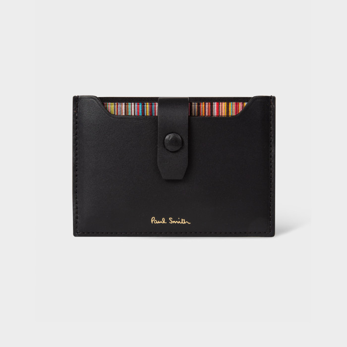 Porte-cartes en cuir noir avec extension à rayures 'Signature' - Paul Smith