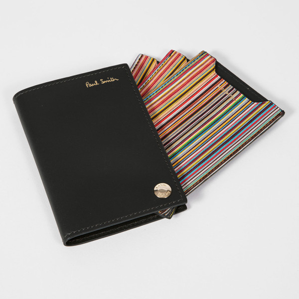 Porte-cartes pivotant avec intérieur à rayures 'Signature' - Paul Smith Porte-cartes pivotant avec intérieur à rayures 'Signature' - Paul Smith
