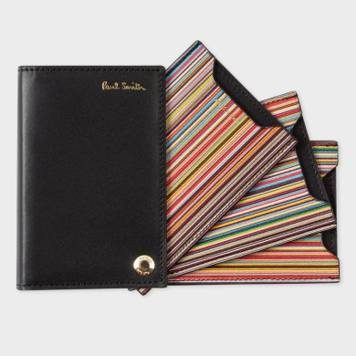 Porte-cartes pivotant avec intérieur à rayures 'Signature' - Paul Smith