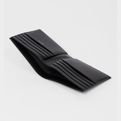 Portefeuille à rabat en cuir noir avec bloc à rayures 'Signature' - Paul Smith Portefeuille à rabat en cuir noir avec bloc à rayures 'Signature' - Paul Smith