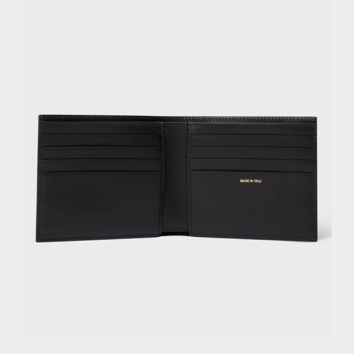 Portefeuille à rabat en cuir noir avec bloc à rayures 'Signature' - Paul Smith