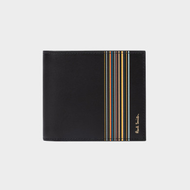 Portefeuille à rabat en cuir noir avec bloc à rayures 'Signature' - Paul Smith Portefeuille à rabat en cuir noir avec bloc à rayures 'Signature' - Paul Smith