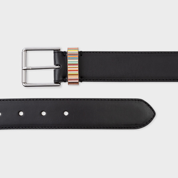 Ceinture en cuir noir avec passant à rayures 'Signature' - Paul Smith Ceinture en cuir noir avec passant à rayures 'Signature' - Paul Smith