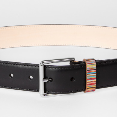 Ceinture en cuir noir avec passant à rayures 'Signature' - Paul Smith
