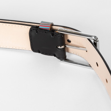 Ceinture en cuir noir avec passant à rayures 'Signature' - Paul Smith