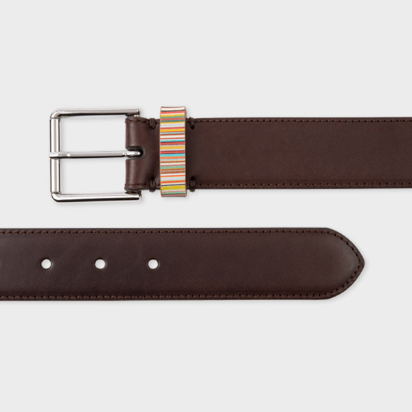 Ceinture en cuir marron avec passant à rayures 'Signature' - Paul Smith Ceinture en cuir marron avec passant à rayures 'Signature' - Paul Smith