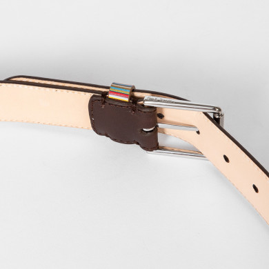 Ceinture en cuir marron avec passant à rayures 'Signature' - Paul Smith