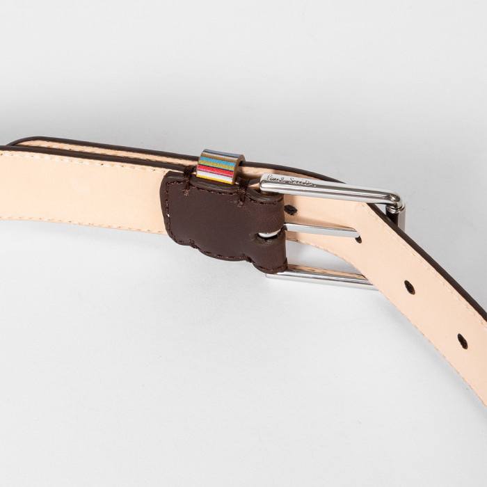 Brown leather belt with 'Signature' striped keeper - Paul Smith