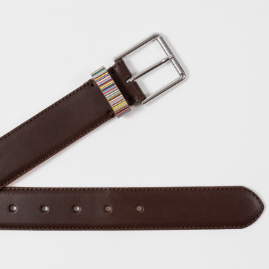Ceinture en cuir marron avec passant à rayures 'Signature' - Paul Smith