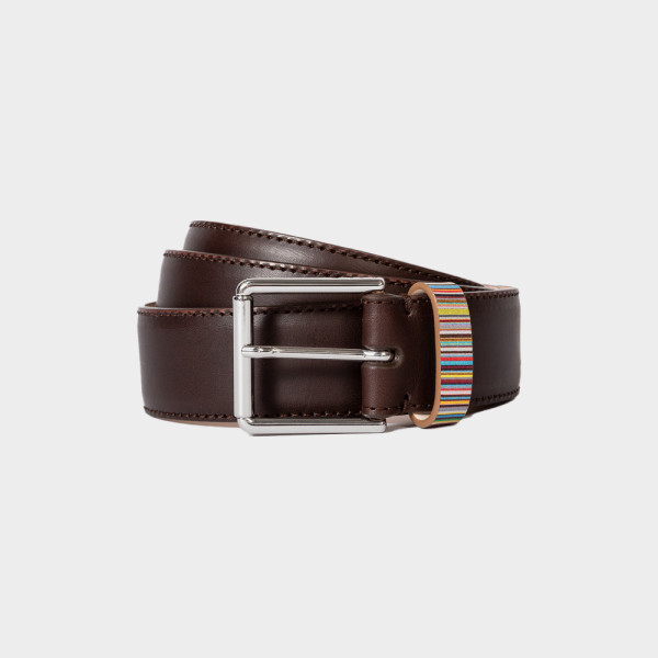 Ceinture en cuir marron avec passant à rayures 'Signature' - Paul Smith Ceinture en cuir marron avec passant à rayures 'Signature' - Paul Smith