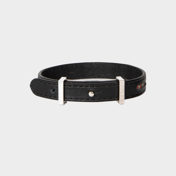 Bracelet en cuir noir avec rayures 'Signature' - Paul Smith Bracelet en cuir noir avec rayures 'Signature' - Paul Smith