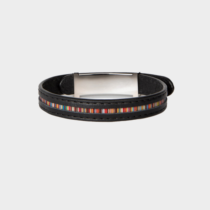 Black Leather Strap with 'Signature' Stripes - Paul Smith