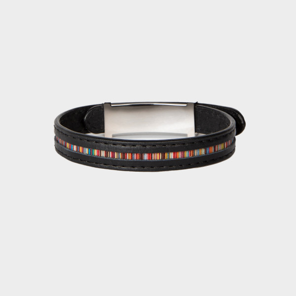 Bracelet en cuir noir avec rayures 'Signature' - Paul Smith Bracelet en cuir noir avec rayures 'Signature' - Paul Smith
