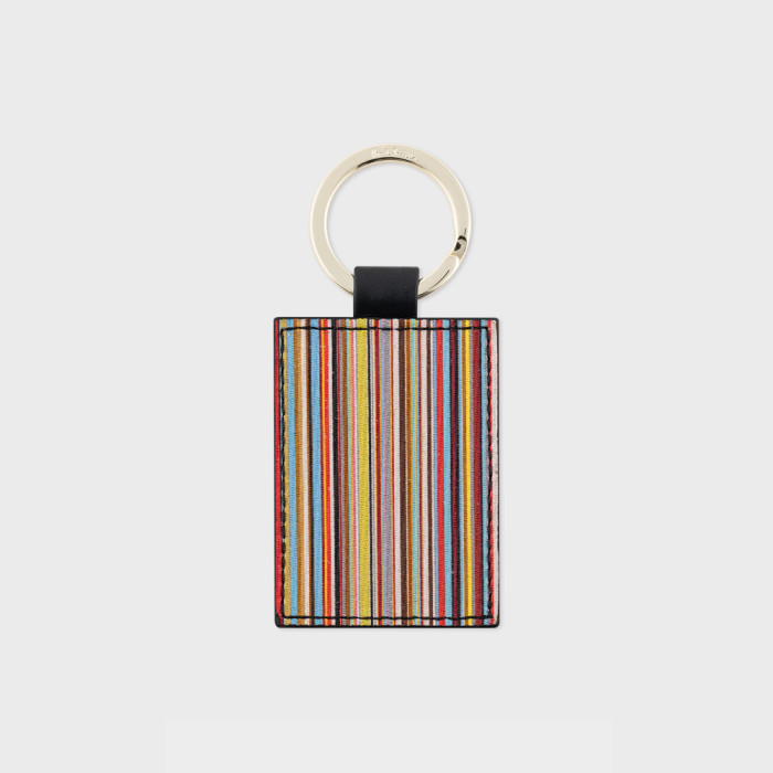 Porte-clés 'Signature Stripe' en Cuir de Veau Noir - Paul Smith