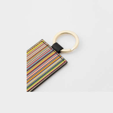 Porte-clés 'Signature Stripe' en Cuir de Veau Noir - Paul Smith