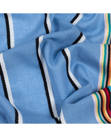 Sky Blue Scarf with Artist Stripe Edges in Lambswool and Cashmere - Paul Smith