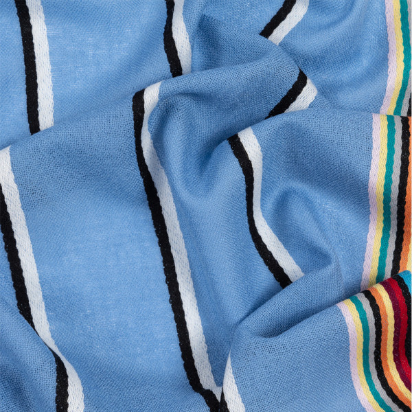 Écharpe Bleu Ciel à Bords Artist Stripe en Laine d'Agneau et Cachemire - Paul Smith