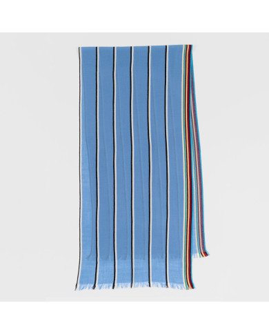Sky Blue Scarf with Artist Stripe Edges in Lambswool and Cashmere - Paul Smith