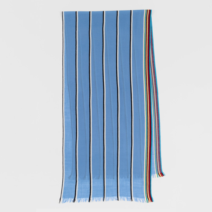 Écharpe Bleu Ciel à Bords Artist Stripe en Laine d'Agneau et Cachemire - Paul Smith