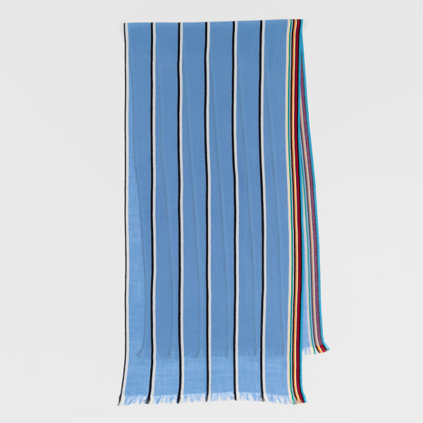 Écharpe Bleu Ciel à Bords Artist Stripe en Laine d'Agneau et Cachemire - Paul Smith