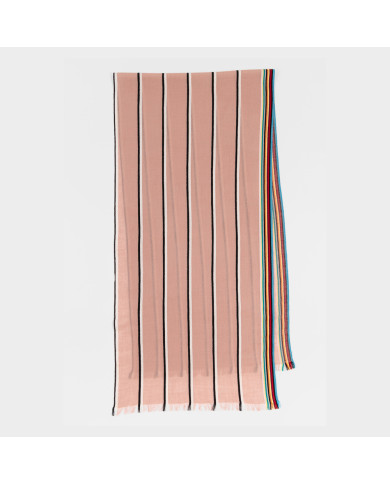 Pink Artist Stripe Edged Scarf in Lambswool and Cashmere - Paul Smith