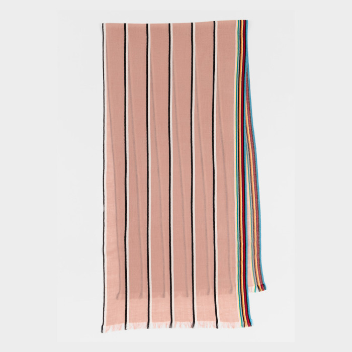 Écharpe Rose à Bords Artist Stripe en Laine d'Agneau et Cachemire - Paul Smith
