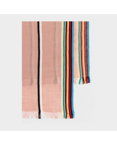 Pink Artist Stripe Edged Scarf in Lambswool and Cashmere - Paul Smith