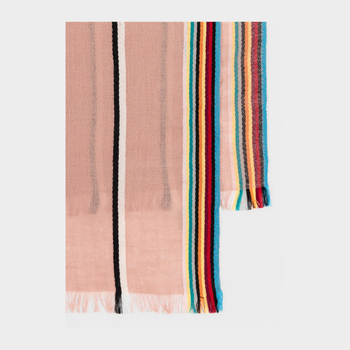 Écharpe Rose à Bords Artist Stripe en Laine d'Agneau et Cachemire - Paul Smith
