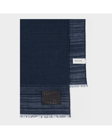 Dark Navy Blue Cotton Blend Shadow Stripe Scarf - Paul Smith