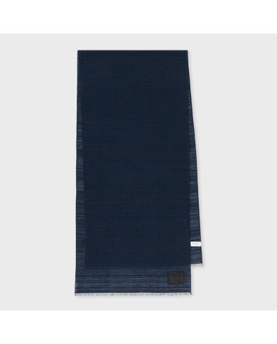 Dark Navy Blue Cotton Blend Shadow Stripe Scarf - Paul Smith